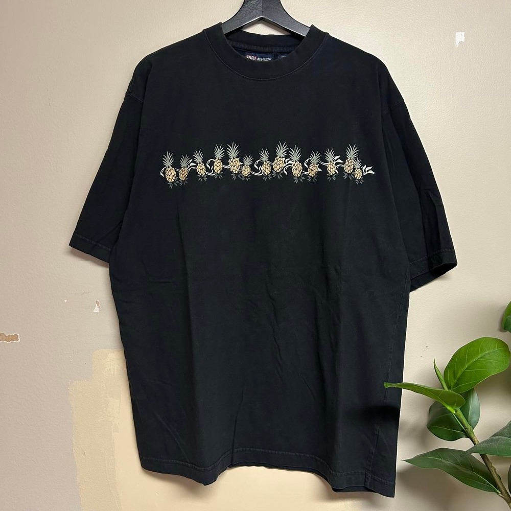 Faded Glory Dancing Pineapples Wrap Around Shirt Mens XL Black Y2K FGM14C41